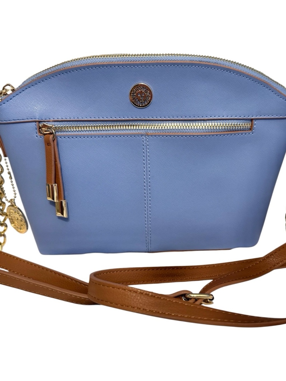 NWOT Anne Klein Light Blue w/ Tan Crossbody Bag , Tan Trim